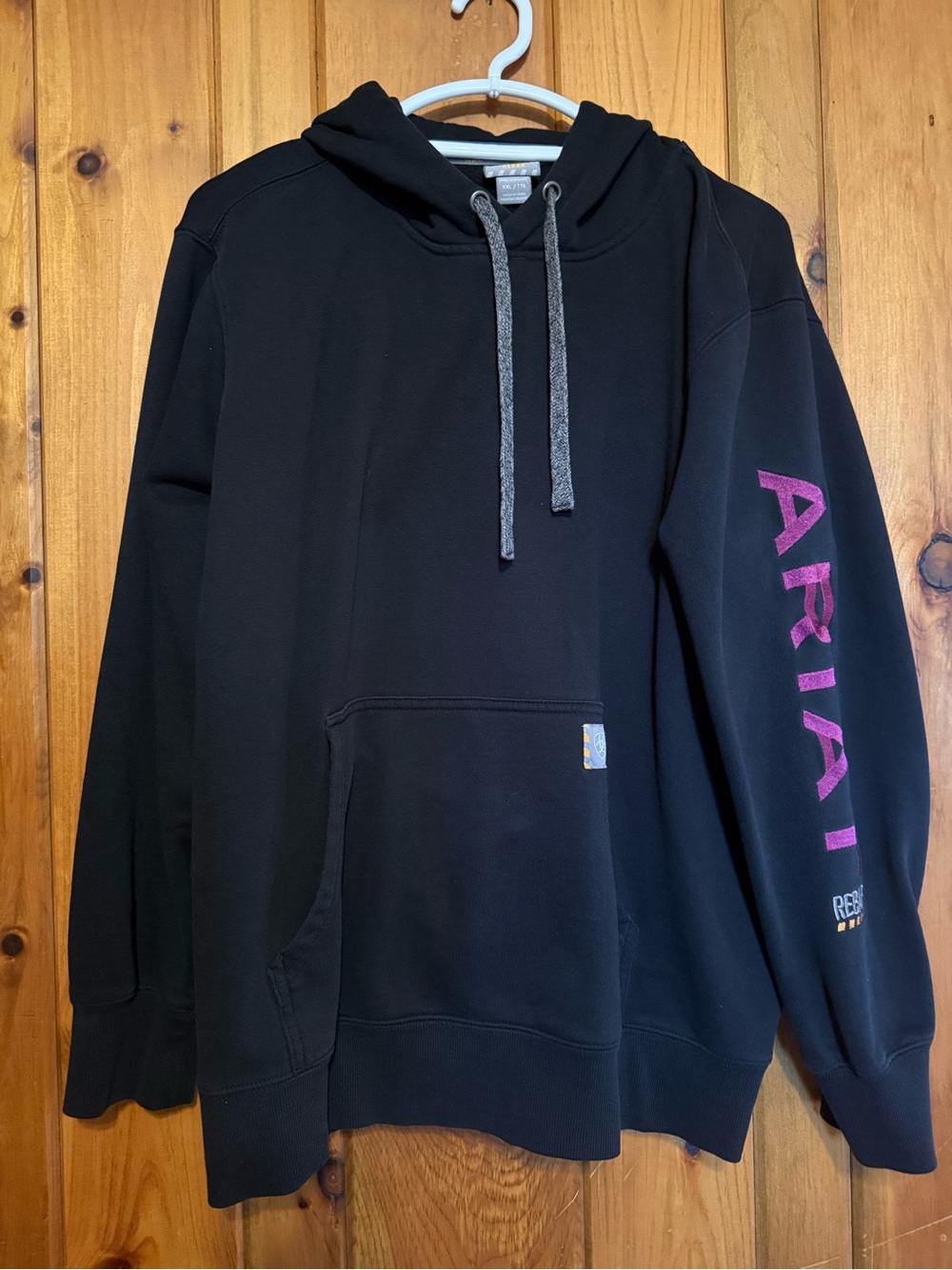 Ariat Rebar Black Hoodie with Pink Sleeve Logo